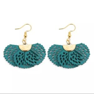Turquoise Leather Fanned Out Earrings
